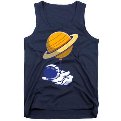 Cute Astronaut Floating On With Saturn Balloon Tank Top