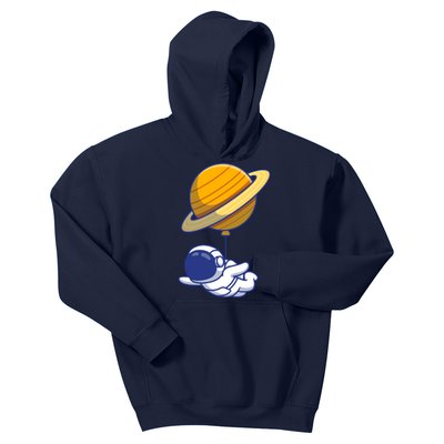 Cute Astronaut Floating On With Saturn Balloon Kids Hoodie