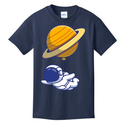 Cute Astronaut Floating On With Saturn Balloon Kids T-Shirt