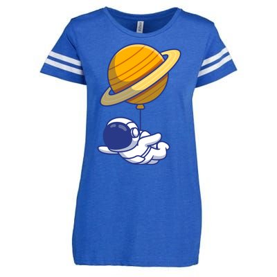 Cute Astronaut Floating On With Saturn Balloon Enza Ladies Jersey Football T-Shirt