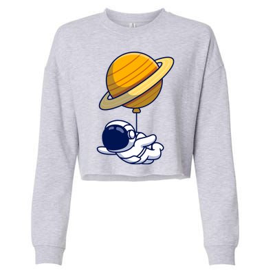 Cute Astronaut Floating On With Saturn Balloon Cropped Pullover Crew