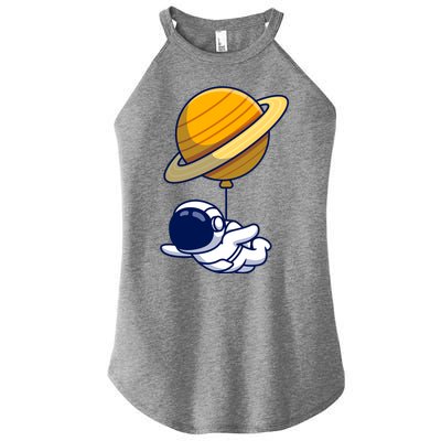 Cute Astronaut Floating On With Saturn Balloon Women's Perfect Tri Rocker Tank