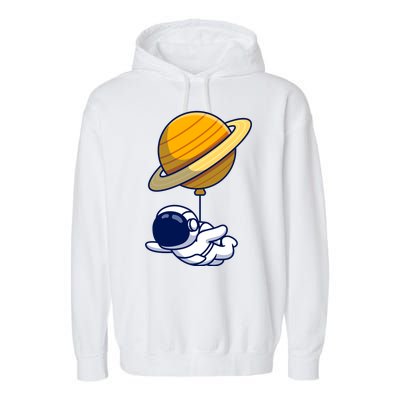 Cute Astronaut Floating On With Saturn Balloon Garment-Dyed Fleece Hoodie