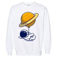 Cute Astronaut Floating On With Saturn Balloon Garment-Dyed Sweatshirt