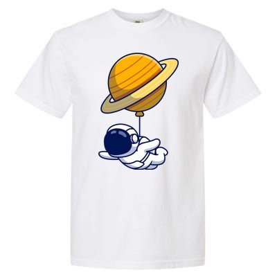 Cute Astronaut Floating On With Saturn Balloon Garment-Dyed Heavyweight T-Shirt