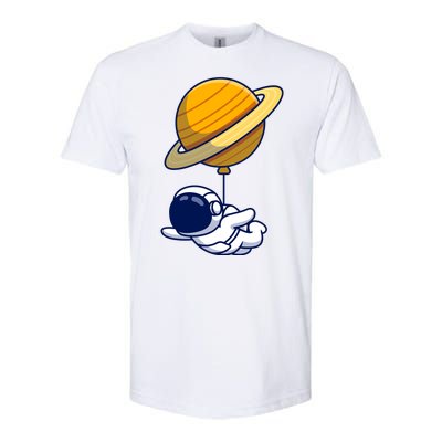 Cute Astronaut Floating On With Saturn Balloon Softstyle CVC T-Shirt