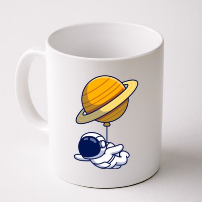 Cute Astronaut Floating On With Saturn Balloon Coffee Mug