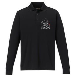 Corks Are For Quitters Funny Wine Drinking Team Festival Performance Long Sleeve Polo