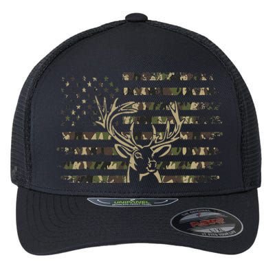 Camo American Flag Usa Camouflage Flag Outdoor Antlers Deer Flexfit Unipanel Trucker Cap