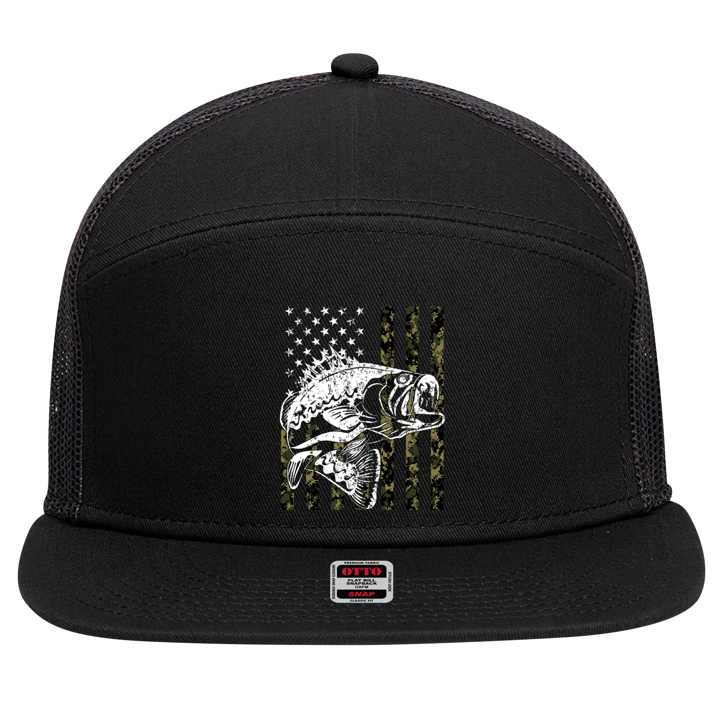 Camouflage American Flag Fisherman 7 Panel Mesh Trucker Snapback Hat
