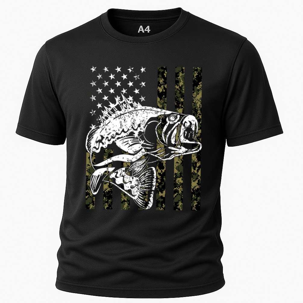 Camouflage American Flag Fisherman Cooling Performance Crew T-Shirt