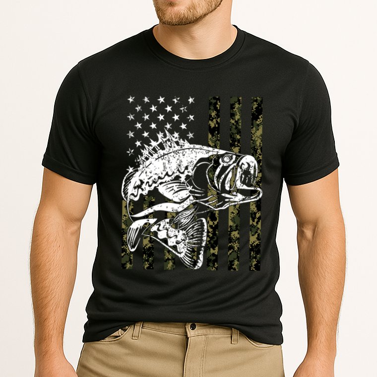 Camouflage American Flag Fisherman Cooling Performance Crew T-Shirt