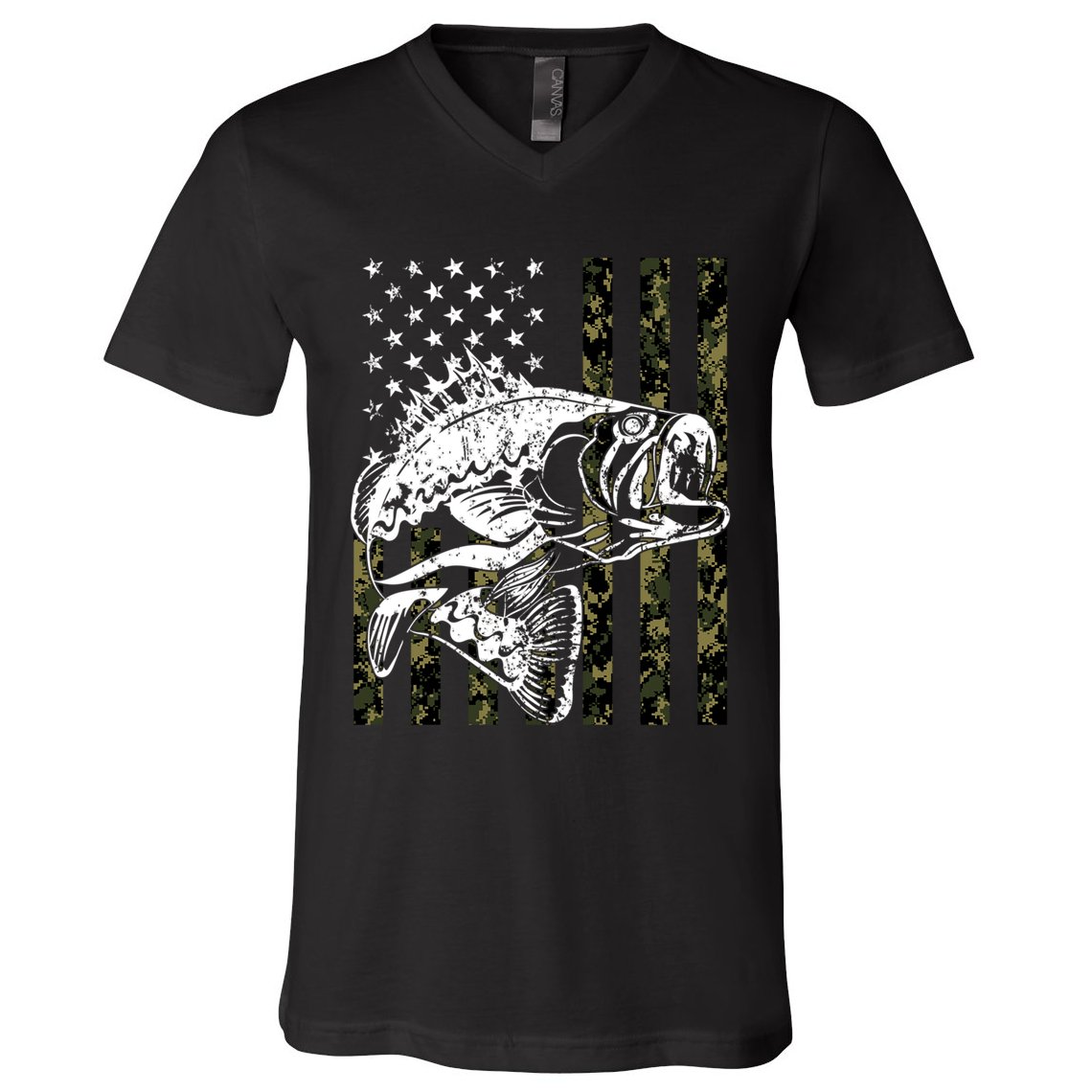 Camouflage American Flag Fisherman V-Neck T-Shirt