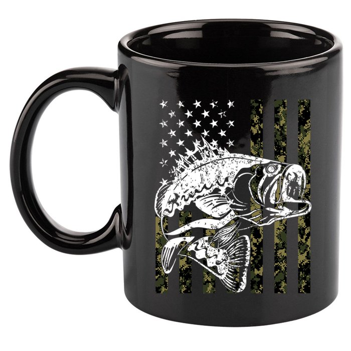 Camouflage American Flag Fisherman 11oz C Handle Ceramic Mug