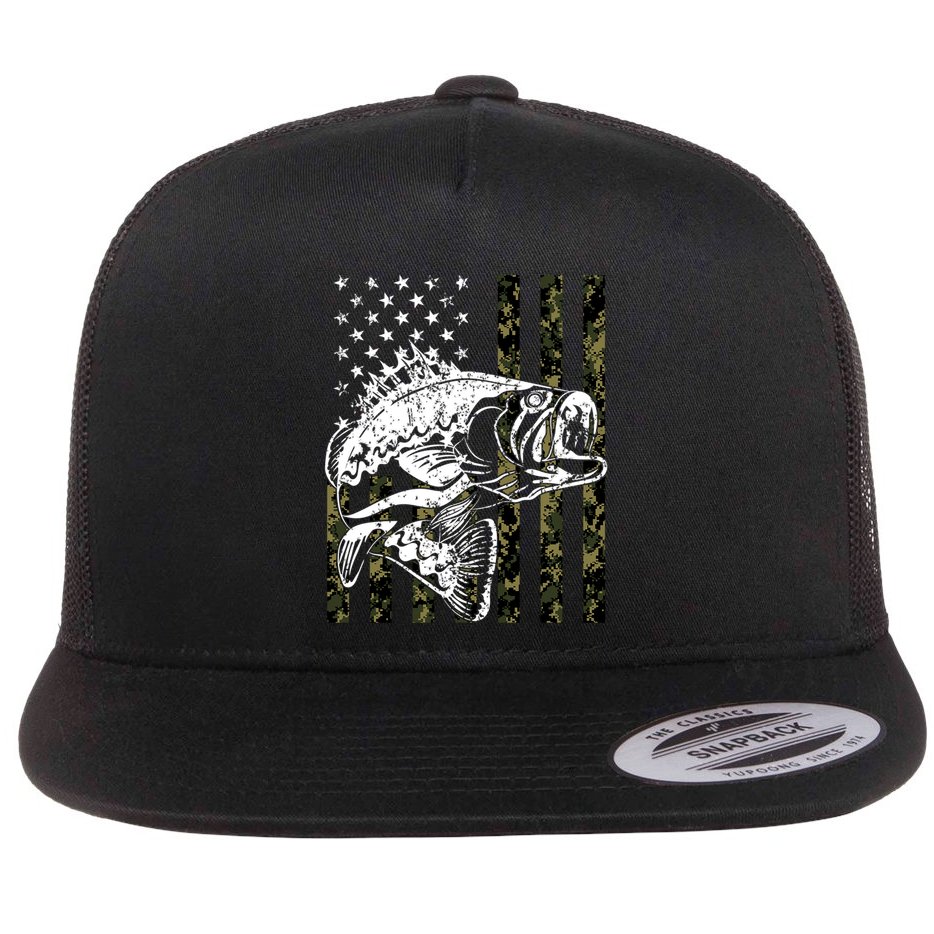 Camouflage American Flag Fisherman Flat Bill Trucker Hat