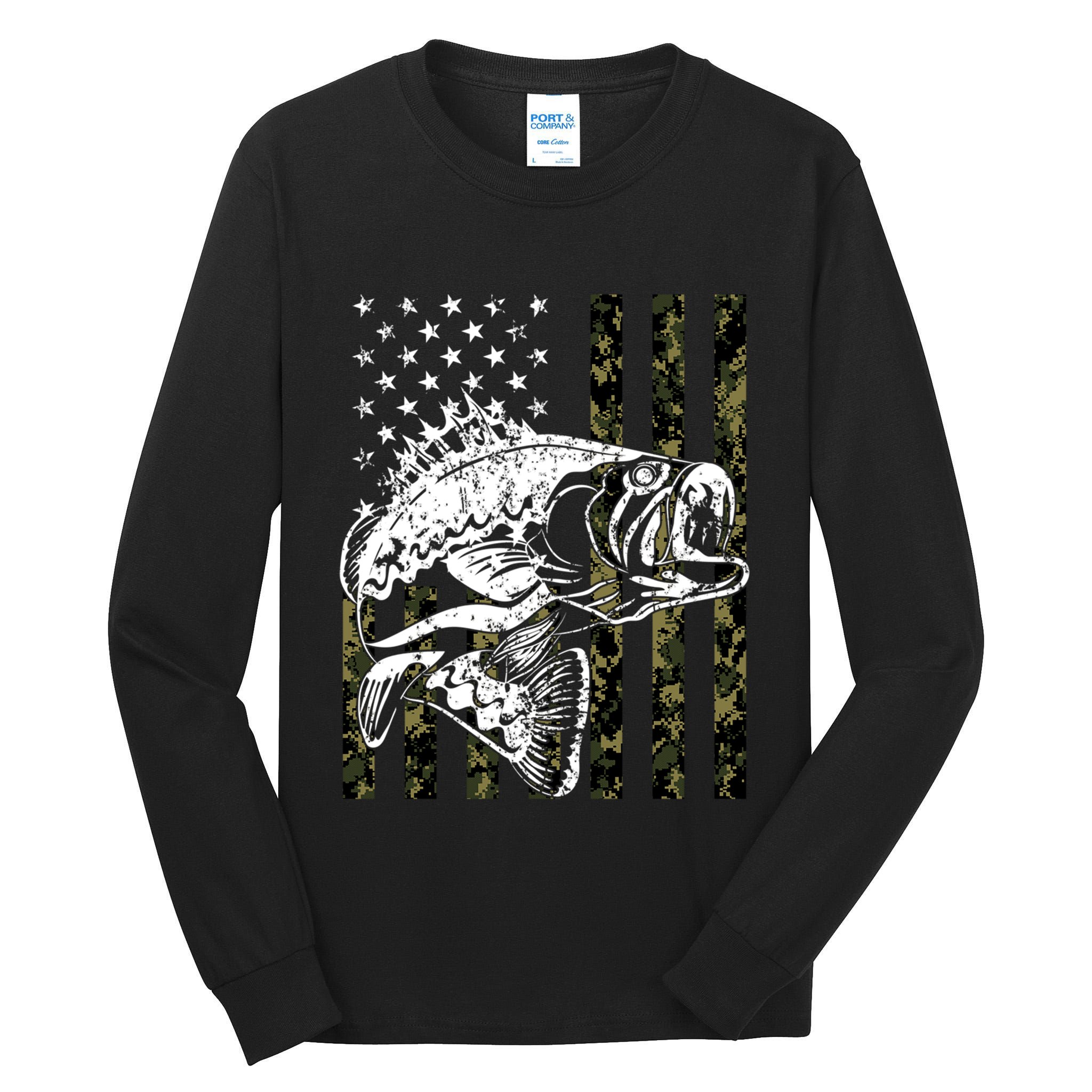 Camouflage American Flag Fisherman Tall Long Sleeve T-Shirt