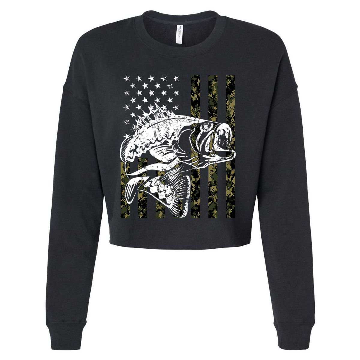 Camouflage American Flag Fisherman Cropped Pullover Crew