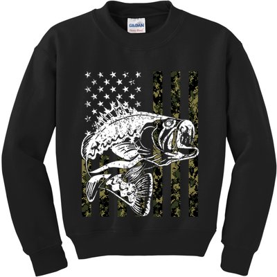 Camouflage American Flag Fisherman Kids Sweatshirt