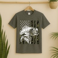 Camouflage American Flag Fisherman T-Shirt