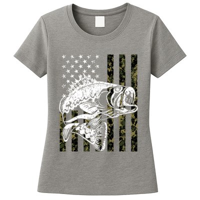 Camouflage American Flag Fisherman Womens T-Shirt