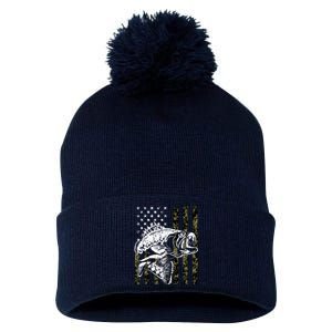 Camouflage American Flag Fisherman Pom Pom 12in Knit Beanie