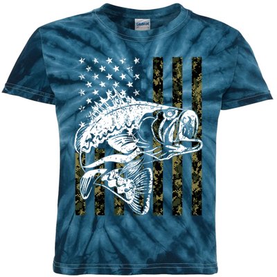 Camouflage American Flag Fisherman Kids Tie-Dye T-Shirt