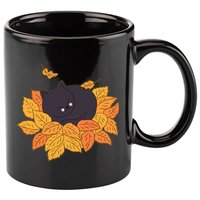 Cute Autumn Fall Sleeping Black Kitty Leaves 11oz C Handle Ceramic Mug