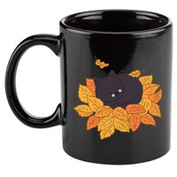 Cute Autumn Fall Sleeping Black Kitty Leaves 11oz C Handle Ceramic Mug