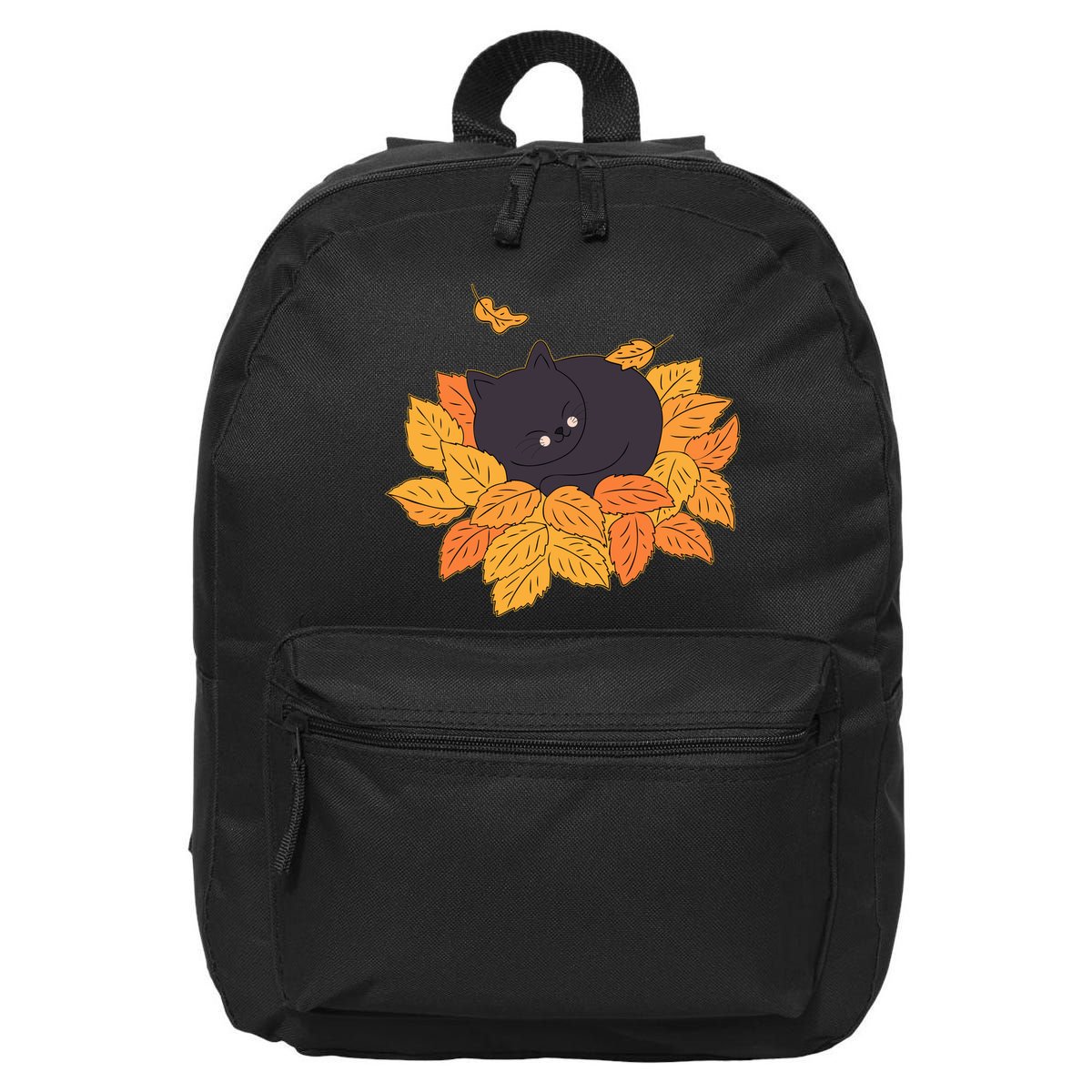 Cute Autumn Fall Sleeping Black Kitty Leaves 16 in Basic Backpack