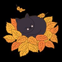 Cute Autumn Fall Sleeping Black Kitty Leaves Tie-Dye T-Shirt