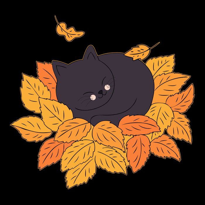 Cute Autumn Fall Sleeping Black Kitty Leaves Tie-Dye T-Shirt