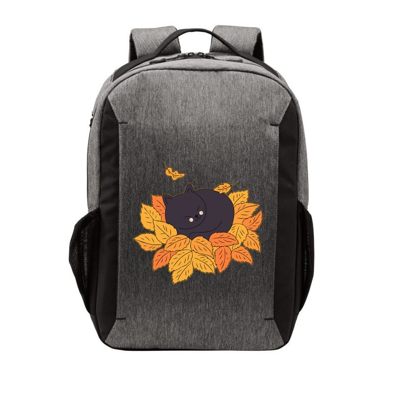 Cute Autumn Fall Sleeping Black Kitty Leaves Vector Backpack