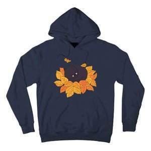 Cute Autumn Fall Sleeping Black Kitty Leaves Tall Hoodie