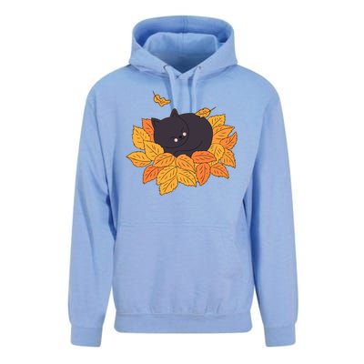 Cute Autumn Fall Sleeping Black Kitty Leaves Unisex Surf Hoodie