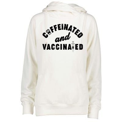 Caffeinated And Vaccinated Womens Funnel Neck Pullover Hood