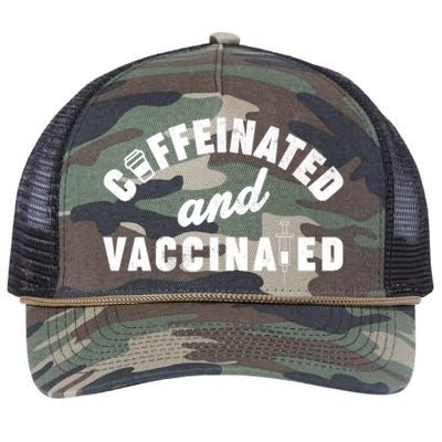 Caffeinated And Vaccinated Retro Rope Trucker Hat Cap