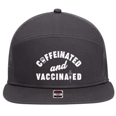 Caffeinated And Vaccinated 7 Panel Mesh Trucker Snapback Hat