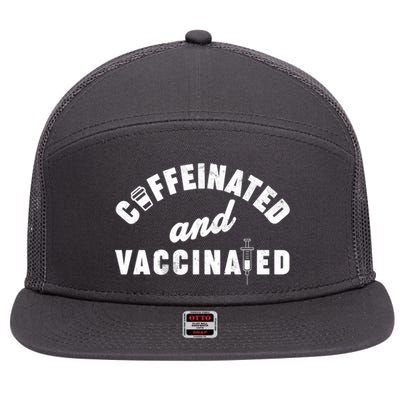 Caffeinated And Vaccinated 7 Panel Mesh Trucker Snapback Hat