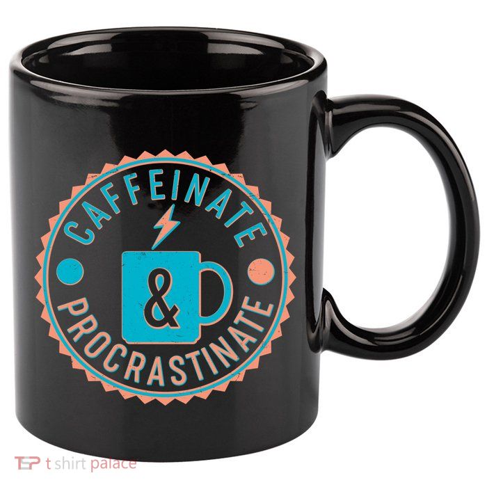 Caffinate & Procrastinate 11oz C Handle Ceramic Mug