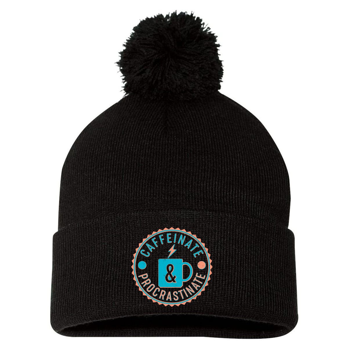 Caffinate & Procrastinate Pom Pom 12in Knit Beanie