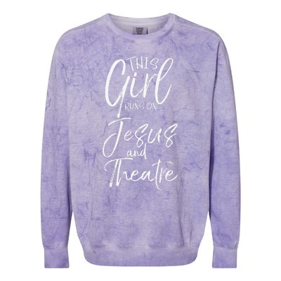 Christian Acting Gift This Runs On Jesus And Theatre Colorblast Crewneck Sweatshirt