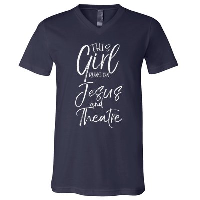 Christian Acting Gift This Runs On Jesus And Theatre V-Neck T-Shirt