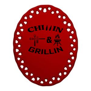 Chillin And Grillin BBQ Cooking Ceramic Oval Ornament