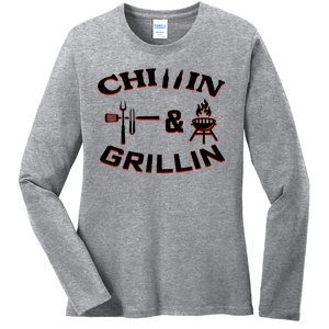 Chillin And Grillin BBQ Cooking Ladies Long Sleeve Shirt