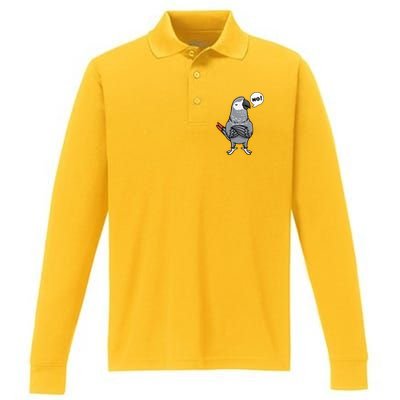 Congo African Grey Parrot Performance Long Sleeve Polo