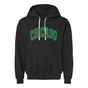 Chicago Arched Green Text Garment-Dyed Fleece Hoodie