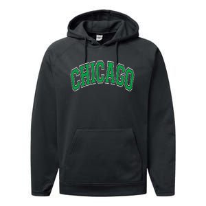 Chicago Arched Green Text Performance Fleece Hoodie