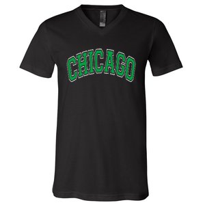 Chicago Arched Green Text V-Neck T-Shirt