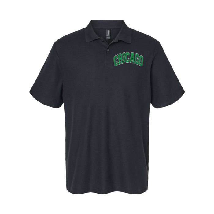 Chicago Arched Green Text Softstyle Adult Sport Polo