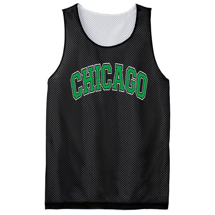 Chicago Arched Green Text Mesh Reversible Basketball Jersey Tank